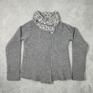 Chiaramente Italy Gray Wool Blend Asymmetric Animal Print Shawl Cardigan Small